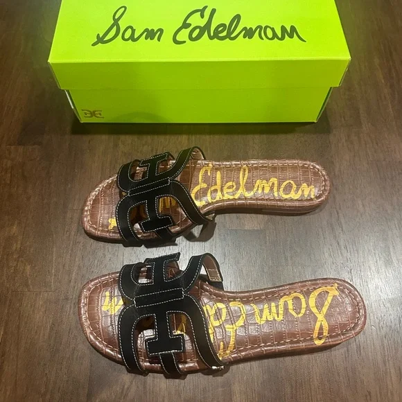 Sam Edelman Bay Black Leather Slides Sandals Size 11 - Picture 4 of 8